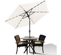 Parasol Clanmacy rond, manivelle, pliable, en fer, pour balcon ou marché, inclinable, LED, 270 cm, beige