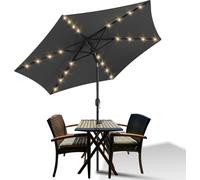 Parasol Clanmacy rond, manivelle, pliable, en fer, pour balcon ou marché, inclinable, LED, 270 cm, gris