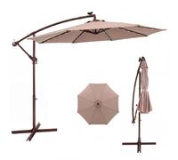 Parasol COSTWAY φ 300 cm, parasol à pied déporté avec 40 lampes LED solaires et manivelle, parasol de jardin, parasol de marché, parasol de terrasse, marron