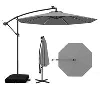 Parasol COSTWAY 250 cm avec pied, éclairage LED et manivelle, parasol de type « feu tricolore », parasol de jardin, protection UV, parasol de marché, parasol de terrasse, gris