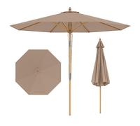 Parasol COSTWAY φ270 cm, parasol de jardin en bois, inclinable de 30° des deux côtés, parasol de balcon, parasol de terrasse, protection solaire, parasol de marché Khaki Tan