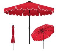 Parasol COSTWAY 300 cm avec éclairage LED, 8 baleines, manivelle et volant, parasol de jardin inclinable de 35° des deux côtés, parasol de terrasse, parasol de marché, rouge