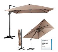 Parasol COSTWAY 300 x 300 cm, parasol à pied déporté avec manivelle, parasol de jardin inclinable, pivotant à 360°, grand parasol de terrasse, parasol de marché, marron café