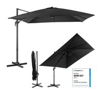 Parasol COSTWAY 300 x 300 cm, parasol à pied déporté avec manivelle, parasol de jardin inclinable, pivotant à 360°, grand parasol de terrasse, parasol de marché, noir