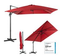 Parasol COSTWAY 300 x 300 cm, parasol à pied déporté avec manivelle, parasol de jardin inclinable, pivotant à 360°, grand parasol de terrasse, parasol de marché, bordeaux