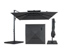Parasol COSTWAY 300 x 300 cm, parasol à pied déporté en aluminium avec double toile et manivelle, pivotant à 360°, parasol de jardin carré, parasol de marché, parasol de terrasse, couleur anthracite