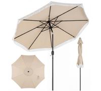 Parasol COSTWAY Boho, parasol de jardin Ø 270 cm, protection solaire, parasol de marché inclinable de 30° des deux côtés, parasol de balcon avec franges et manivelle, parasol de terrasse