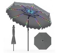 Parasol COSTWAY de 270 cm avec LED multicolores, 12 modes d'éclairage, parasol de jardin inclinable de 30° de chaque côté, parasol de terrasse avec manivelle et volant, couleur gris