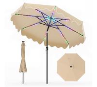 Parasol COSTWAY de 270 cm avec LED multicolores, 12 modes d'éclairage, parasol de jardin inclinable de 30° de chaque côté, parasol de terrasse avec manivelle et volant, couleur beige
