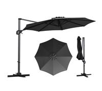 Parasol COSTWAY en aluminium 300 x 300 cm, parasol à pied déporté avec manivelle, pivotant à 360°, inclinaison réglable en continu, grand parasol de jardin, parasol de marché, couleur anthracite