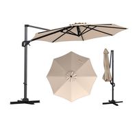 Parasol COSTWAY en aluminium 300 x 300 cm, parasol à pied déporté avec manivelle, pivotant à 360°, inclinaison réglable en continu, grand parasol de jardin, parasol de marché beige