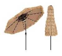 Parasol COSTWAY Hawaii 270 cm, parasol de plage en paille PE avec LED solaire et double toit, parasol de jardin en paille inclinable