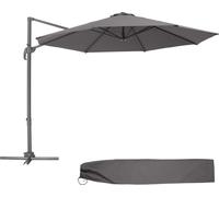 Parasol DARIA 300 cm avec pied déporté et housse de protection - gris