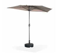 Parasol de balcon Ø250cm - CALVI - Demi-parasol droit. mât central en aluminium avec manivelle d’ouverture. toile taupe