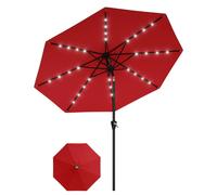 Parasol de jardin - 3 mètres. Parasol de terrasse - 32 LED solaires. Étanche, protection UV. Mécanisme de rotation et fonction d'inclinaison. 8 baleines. Mât en acier. Couleur : rouge