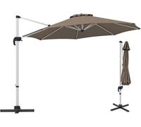 Parasol de Jardin Φ3M - GOPLUS - Parasol Déporté Rond Inclinable à 5 Angles - Rotatif à 360°- Pied en Croix - en Alu - Chocolat
