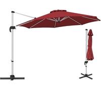Parasol de Jardin Φ3M - GOPLUS - Parasol Déporté Rond Inclinable à 5 Angles - Rotatif à 360°- Pied en Croix - en Alu- Bordeaux