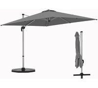 Parasol de Jardin 3x3M - GOPLUS - Parasol Déporté Carré Inclinable à 5 Angles - Rotatif à 360°- Pied en Croix - en Alu - Gris