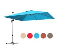 Parasol de Jardin 3x3M - GOPLUS - Parasol Déporté Carré Inclinable à 5 Angles - Rotatif à 360°- Pied en Croix - en Alu - Bleu