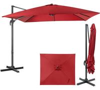 Parasol de Jardin 3x3M - GOPLUS - Parasol Déporté Carré Inclinable à 5 Angles - Rotatif à 360°- Pied en Croix - en Fer- Bordeaux