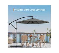 Parasol de Jardin 3x3M -TOYS S - Parasol Déporté Carré Inclinable à 5 Angles - Rotatif à 360°- Pied en Croix - en Fer-GRIS