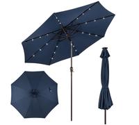 Parasol de Jardin Déporté Inclinable COSTWAY - 24 Lumières LED - Dia.3x2,5M - Structure en Métal Robuste - Anti-UV - Bleu Foncé