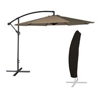 Happy Garden Parasol déporté OAHU - rond 3 m, taupe, manivelle, inclinable, rabattable + housse