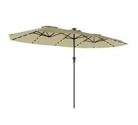 Parasol de jardin double - grand parasol - Outsunny - 36 LED solaires rectangulaire UPF 50+ 12 baleines - 395x215cm - métal - beige