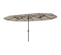 Outsunny Parasol de jardin exterieur parasol double rectangulaire 4,5 x 2,65 x 2,6 m avec ouverture fermeture manivelle et franges, toile 180 g/m?, parasol pour balcon, piscine, terrasse, crššme