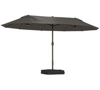 Parasol de jardin exterieur parasol double rectangulaire 4,6L x 2,7l x 2,4H m avec ouverture fermeture manivelle, sacs de lestage et base inclus, pour balcon, piscine, gris