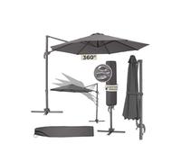 Parasol DARIA 300 cm avec pied déporté et housse de protection - gris