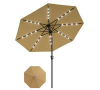 Parasol de jardin - Parasol public de 3 mètres - 32 lampes solaires LED - Étanch, avec protection UV - Système de manivelle et inclinaison - 8 baleines, mât en acier - Couleur kaki