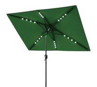 Parasol de jardin - Rectangulaire 2,0 × 3,05 m - Éclairage LED solaire -à manivelle - Réglage de l'inclinaison par simple pression sur un bouton - Toile en polycoton - Structure en fer - Vert foncé