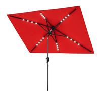 Parasol de jardin - Rectangulaire - 2,0 x 3,05 m - Éclairage LED solaire - Manivelle - Inclinaison par bouton-poussoir - Poly-coton - Armature en fer - Rouge