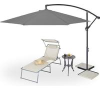 Parasol de jardin XXL avec pied, Ø 300 cm, avec capote, sangle, orientable, stable, gris
