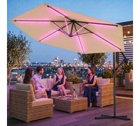 Parasol de luxe LED avec éclairage RGB, télécommande incluse,APP, parasol ampli, parasol de jardin 300 cm - crème