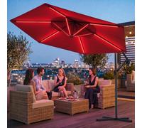 Parasol de luxe LED avec éclairage RGB, télécommande incluse,APP, parasol ampli, parasol de jardin 350 cm - rouge