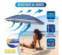 Parasol de plage 180 cm avec filtre UV - Mât en aluminium - Léger - 15 kg - Fixation en haut de la fenêtre