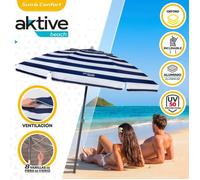 AKTIVE Grand Parasol, Ø200 cm, avec Toit Ventilé, Protection UV50, Motif Marinière, Mât 28-32 mm, Mât Flexible, Y Compris Sac de Transport