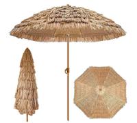Parasol de plage tropical en paille - Parasol de jardin de 200 cm - Protection solaire UPF30 - Inclinable jusqu'à 30° - Structure en métal à 8 brins - Livré avec une sacoche de transport - Couleur kak