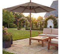 Parasol de restaurant HWC-C57b, parasol de jardin, polyester/bois 14 kg, rond Ø 3 m, câble de traction résistant aux chocs ~ taupe