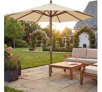 Parasol de restaurant HWC-C57b, parasol de jardin, polyester/bois 14 kg, rond Ø 3 m, câble de traction résistant aux chocs ~ crème