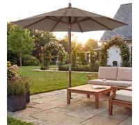 Parasol De Restaurant Hwc-C57b, Parasol De Jardin, Polyester/Bois 14 Kg, Rond Ø 3 M, Câble De Traction Résistant Aux Chocs Taupe Marron