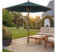 Parasol de restaurant HWC-C57b, parasol de jardin, polyester/bois 14 kg, rond Ø 3 m, câble de traction résistant aux chocs ~ vert foncé
