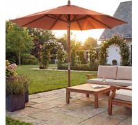 Parasol de restaurant HWC-C57b, parasol de jardin, polyester/bois 14 kg, rond Ø 3 m, câble de traction résistant aux chocs ~ terre cuite
