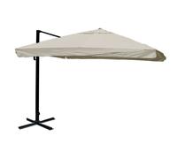 Parasol Déporté 3,5 X 3,5 M Diamètre 4,95 M Inclinable Non Orientable Avec Base Croisée Aluminium Polyester Crème Gris 04_0010671