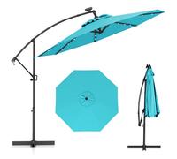 Parasol Déporté φ300 x 245cm - COSTWAY - avec 32 LED - Base Croisée - Réglage d'Inclinaison - Manivelle - Rotation à 360°