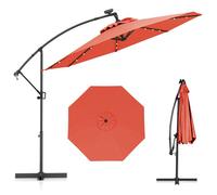 Parasol Déporté φ300 x 245cm - COSTWAY - avec 32 LED - Base Croisée - Réglage d'Inclinaison - Manivelle - Rotation à 360° - Orange