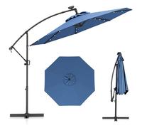 Parasol Déporté φ300 x 245cm - COSTWAY - avec 32 LED - Base Croisée - Réglage d'Inclinaison - Manivelle - Rotation à 360° - Bleu