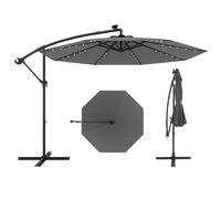 Parasol Déporté 300 x 250 cm-COSTWAY-avec 40 LED - Base Croisée - Réglage d'Inclinaison - Manivelle - Rotation à 360°- Gris